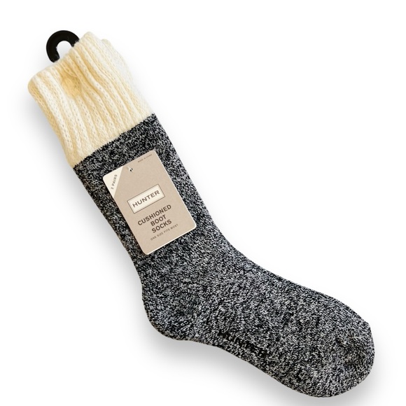 New HUNTER Cushioned Boot Socks 43HU490379TA-BLK Black Cream OS - Picture 1 of 7